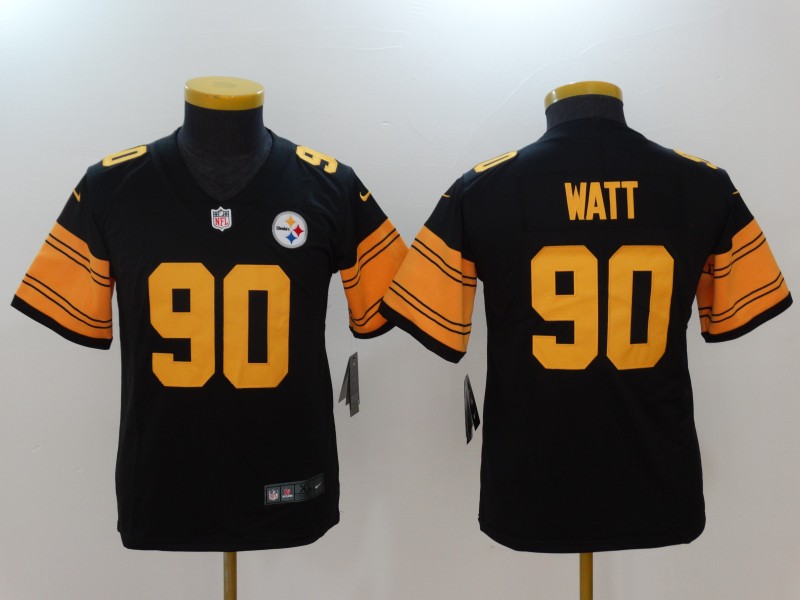 Youth Pittsburgh Steelers #90 Watt Black Nike Vapor Untouchable Limited NFL Jerseys